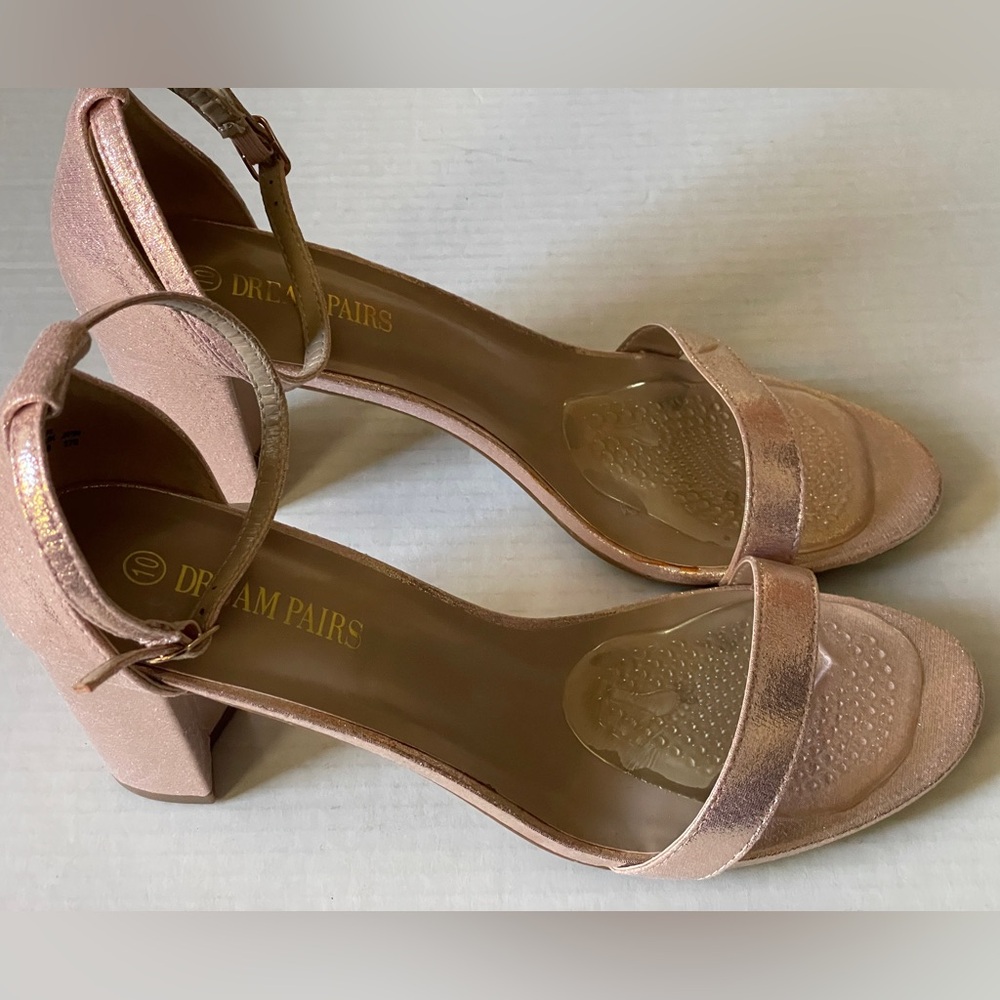 Dream Pairs Pink Metallic High Heels Sandals Chunky Block Heels Women's Size 10 - Picture 2 of 9